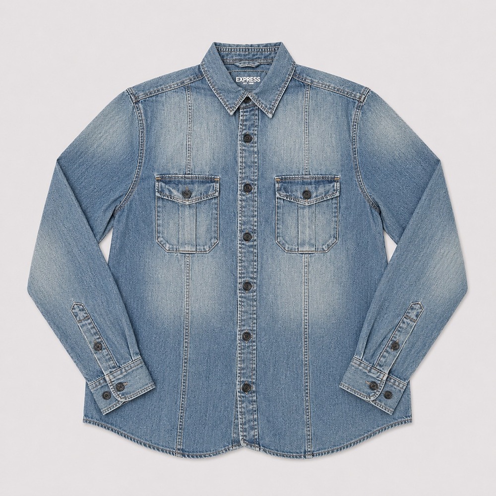 Express Jeans Womens Medium Denim Button Up Shirt Blue Western Chambray